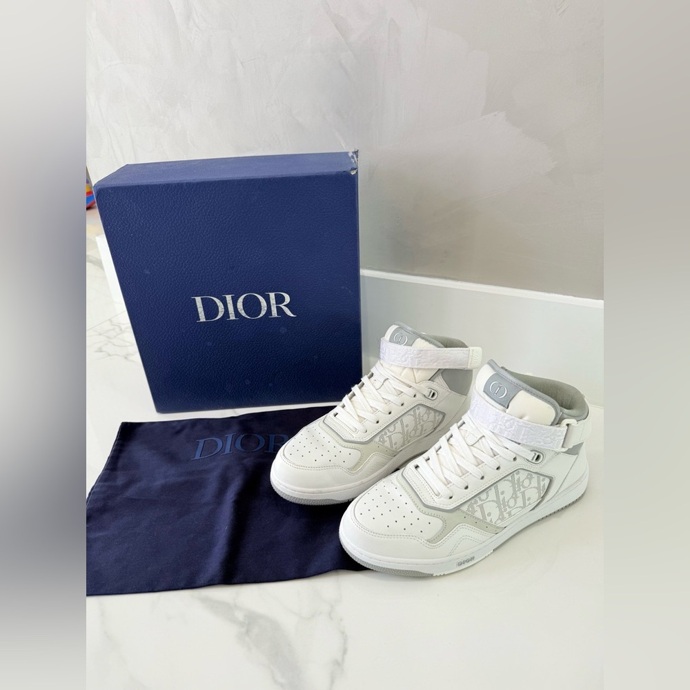 Dior B27 Grey and White Mid-Top Sneakers Leather with Oblique Galaxy Leather
